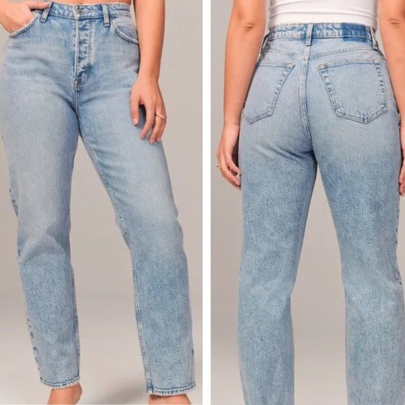 Abercrombie & Fitch Denim - ABERCROMBIE & FITCH DAD HIGH-RISE JEANS WITH BUTTON-FLY - SIZE 10 / 30 SHORT
